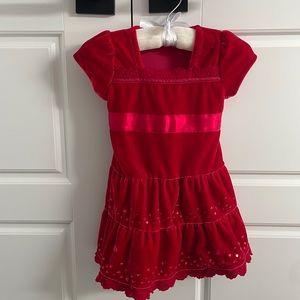 Red velvet tiered sparkle holiday dress cap sleeves lace and sash